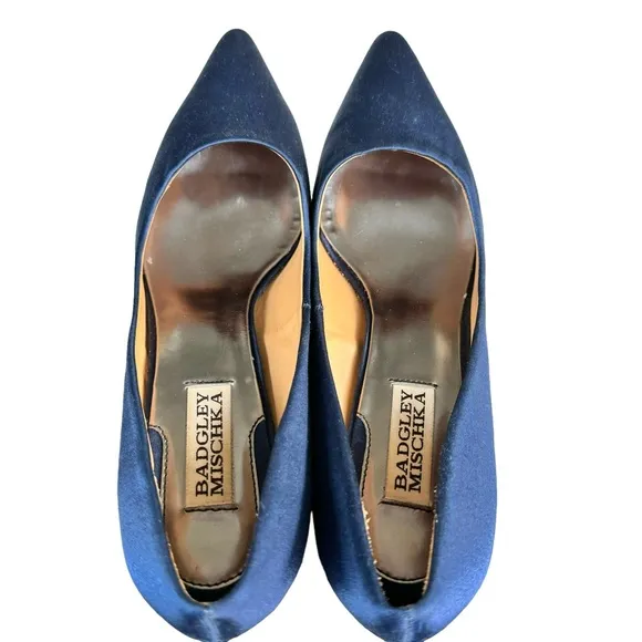 Badgley Mischka Blue Satin Pointed Toe Pumps Heels Women’s Size 7.5 M