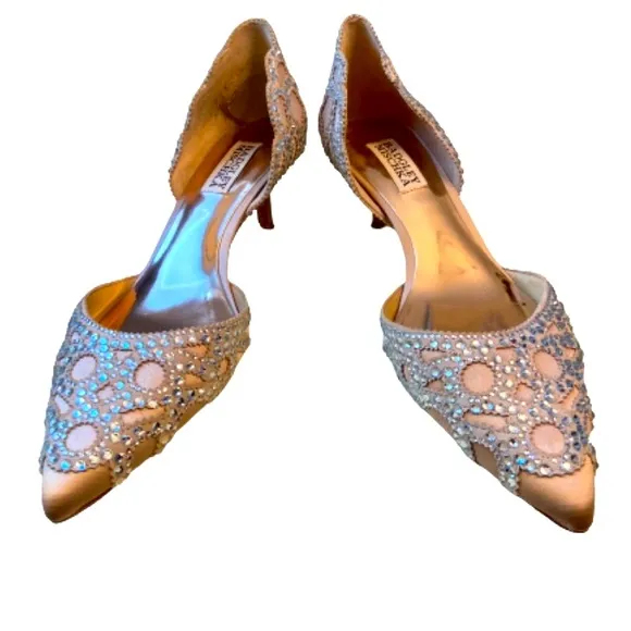 BADGLEY MISCHKA COLLECTION- Women’s Rouge Pointed Satin Embellished Heels