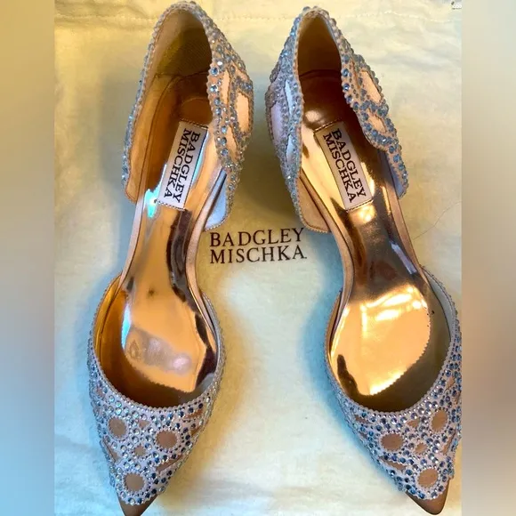 BADGLEY MISCHKA COLLECTION- Women’s Rouge Pointed Satin Embellished Heels