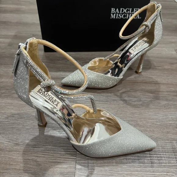 Badgley Mischka Nori Silver Strappy Pump Point Toe Heels