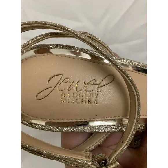 Badgley Mischka Strappy Heels Women’s Size 7.5 Rhinestones Gold Glitter