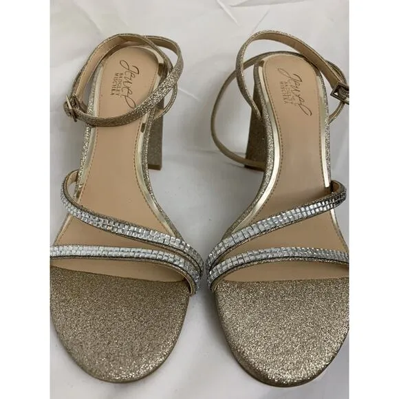 Badgley Mischka Strappy Heels Women’s Size 7.5 Rhinestones Gold Glitter