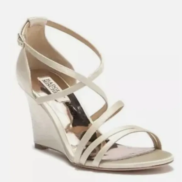 Badgley Mischka Strappy Wedge Sandal Ivroy Satin