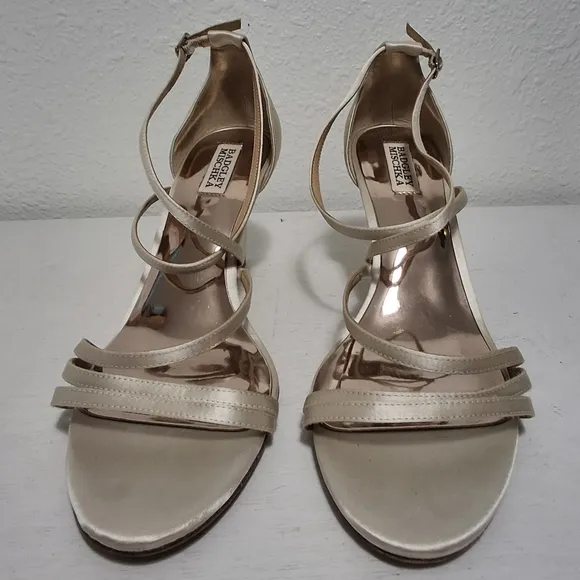Badgley Mischka Strappy Wedge Sandal Ivroy Satin
