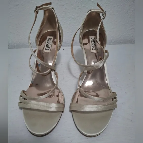 Badgley Mischka Strappy Wedge Sandal Ivroy Satin