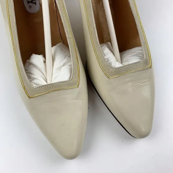 Bally Heels Cream Leather Pumps Slip On Pointed Toe Italy Women's 8