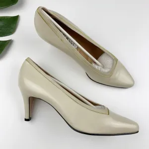 Bally Heels Cream Leather Pumps Slip On Pointed Toe Italy Women's 8
