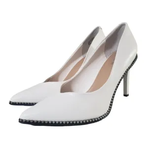 Bar III Binsap White Pointed Closed Toe Studded Heels.  Sz 8M