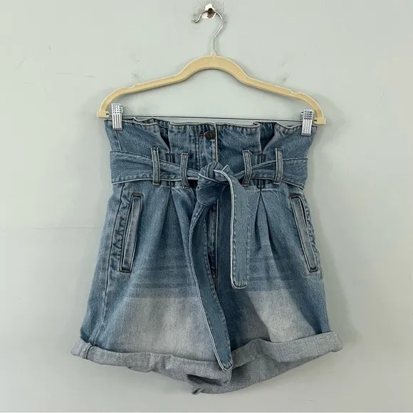 Bardot Paperbag Vintage Wash High Rise Denim Jean Shorts