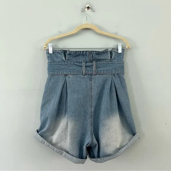 Bardot Paperbag Vintage Wash High Rise Denim Jean Shorts