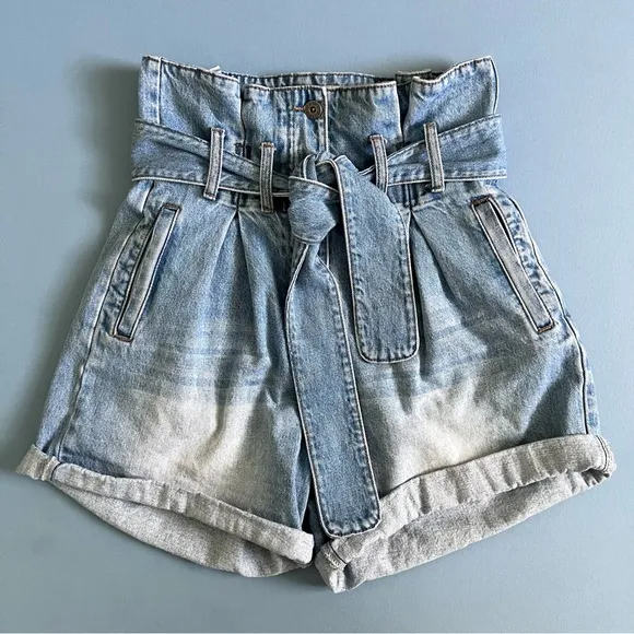 Bardot Paperbag Vintage Wash High Rise Denim Jean Shorts