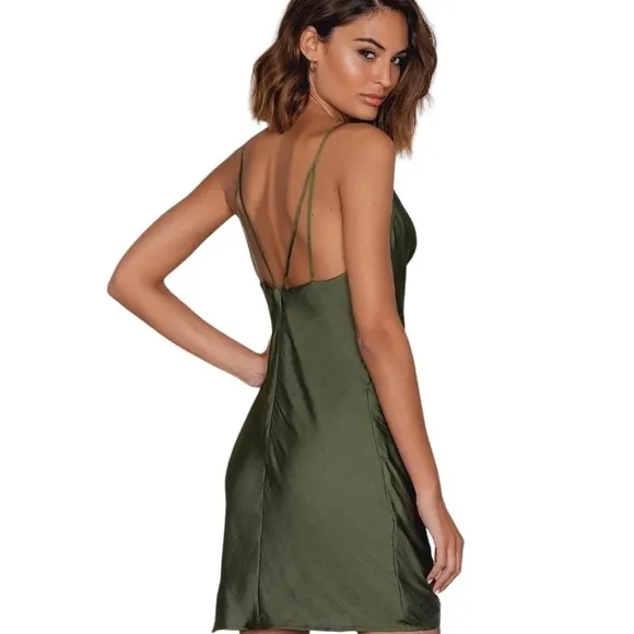 BARDOT Strappy Slip Tunic Dress in Khaki Green