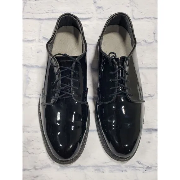 Bates Shoes MENS 10.5 Military Oxford 12-D-1017 Gloss Black Patent Leather Lace