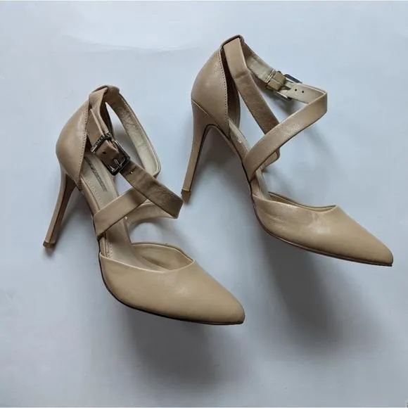 Bcbg bcbgeneration nude pointed high heels ankle straps 7.5