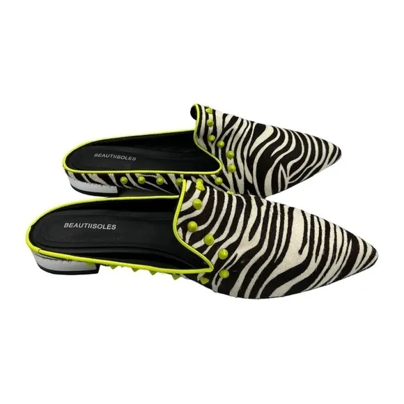 BEAUTIISOLES Black &amp; White Zebra-Stripe Sadie Mule
