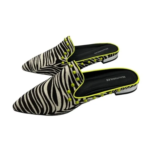BEAUTIISOLES Black &amp; White Zebra-Stripe Sadie Mule