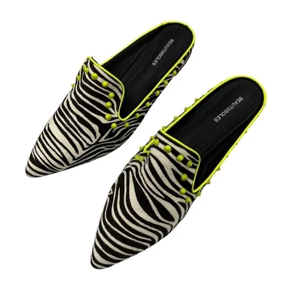 BEAUTIISOLES Black &amp; White Zebra-Stripe Sadie Mule