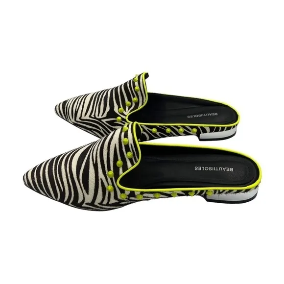 BEAUTIISOLES Black &amp; White Zebra-Stripe Sadie Mule