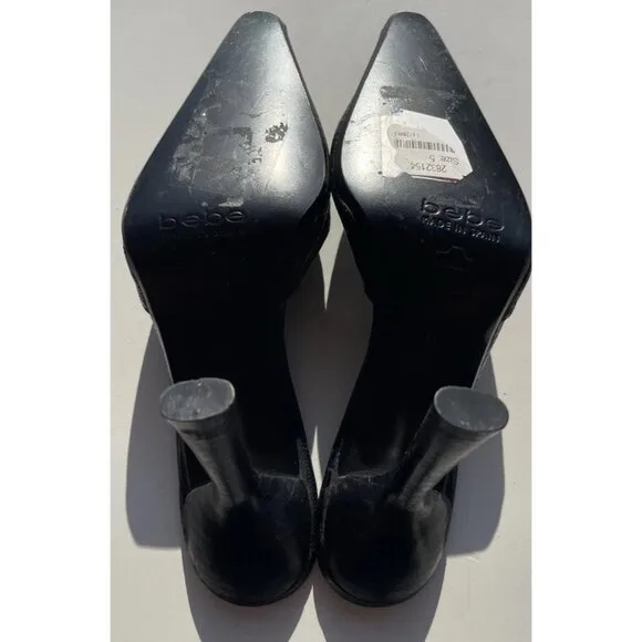 Bebe Women’s Sz 5 Black Crocodile Leather Platform Stiletto Heels Made in Spain
