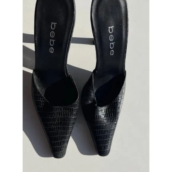Bebe Women’s Sz 5 Black Crocodile Leather Platform Stiletto Heels Made in Spain