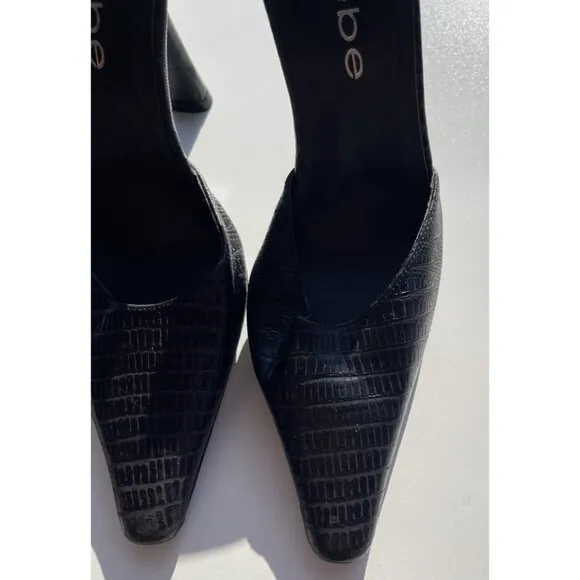 Bebe Women’s Sz 5 Black Crocodile Leather Platform Stiletto Heels Made in Spain