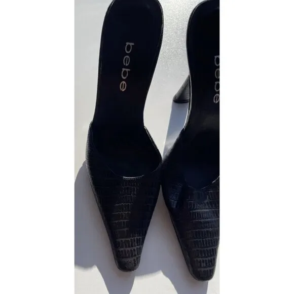 Bebe Women’s Sz 5 Black Crocodile Leather Platform Stiletto Heels Made in Spain