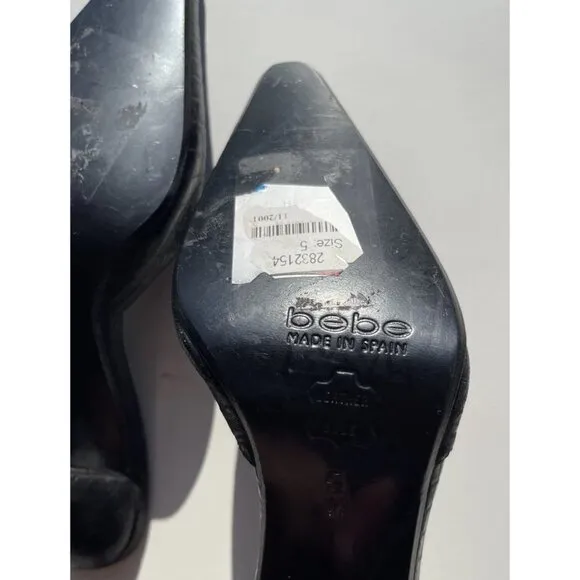 Bebe Women’s Sz 5 Black Crocodile Leather Platform Stiletto Heels Made in Spain