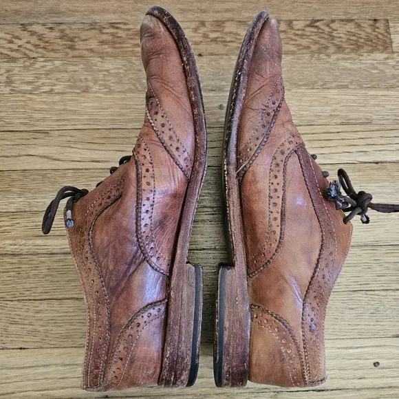 Bed Stu cobbler series brown distressed wing tip oxfords dress shoes leather 10
