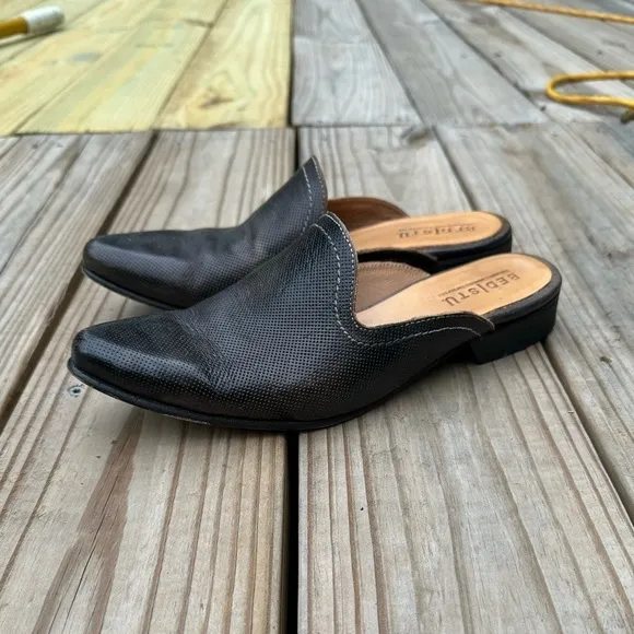 Bed Stu Graphito Genuine Leather Brenda Perforated Pointed Toe Mules