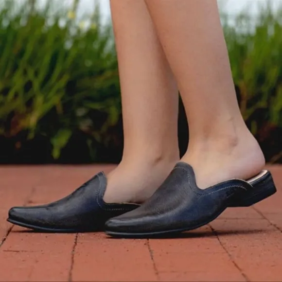 Bed Stu Graphito Genuine Leather Brenda Perforated Pointed Toe Mules