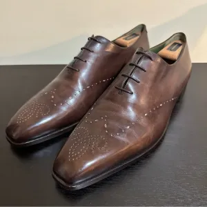 Berluti Alessandro Wholecut Brogue 11.5 E Brown Patina Oxfords Dress Sho…
