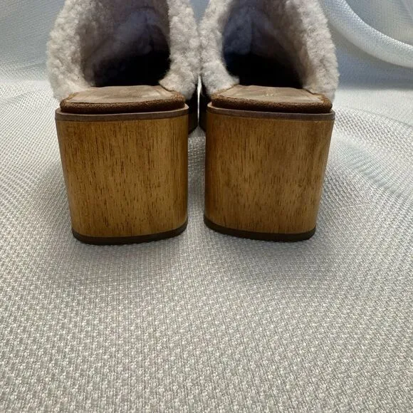 Bernardo Shearling Suede Clog Mules - Wooden Heel, Size 11M Boho leather