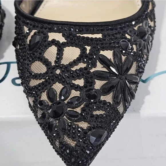 Betsey Johnson, black floral beaded heels. Size 9.5 NEW