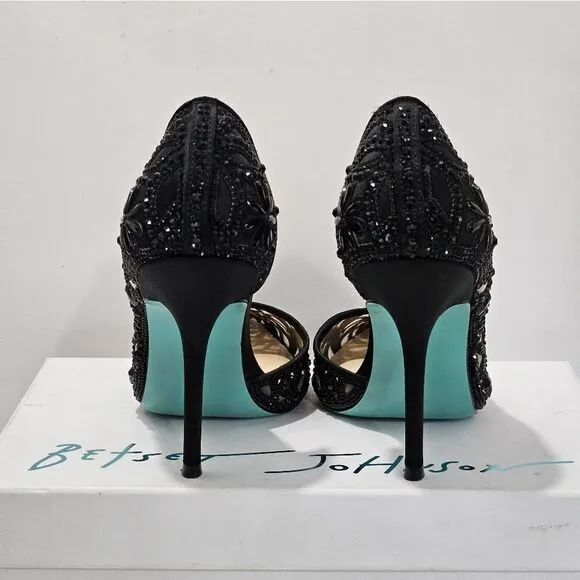 Betsey Johnson, black floral beaded heels. Size 9.5 NEW