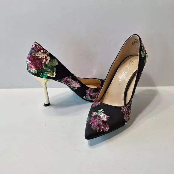 Betsey Johnson Black Jonas Elegant Glam Sequin Pointed Toe Pump Heels Size 7.5