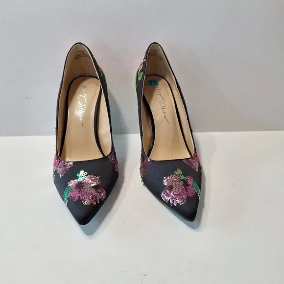 Betsey Johnson Black Jonas Elegant Glam Sequin Pointed Toe Pump Heels Size 7.5