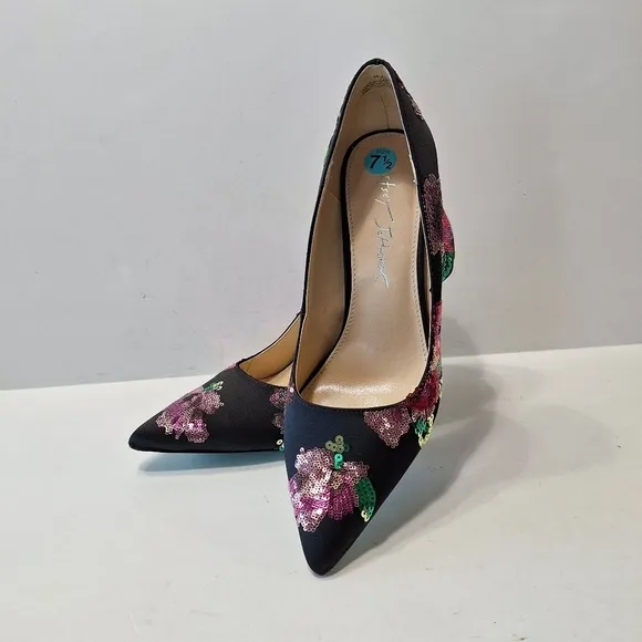 Betsey Johnson Black Jonas Elegant Glam Sequin Pointed Toe Pump Heels Size 7.5