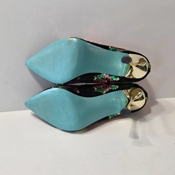 Betsey Johnson Black Jonas Elegant Glam Sequin Pointed Toe Pump Heels Size 7.5
