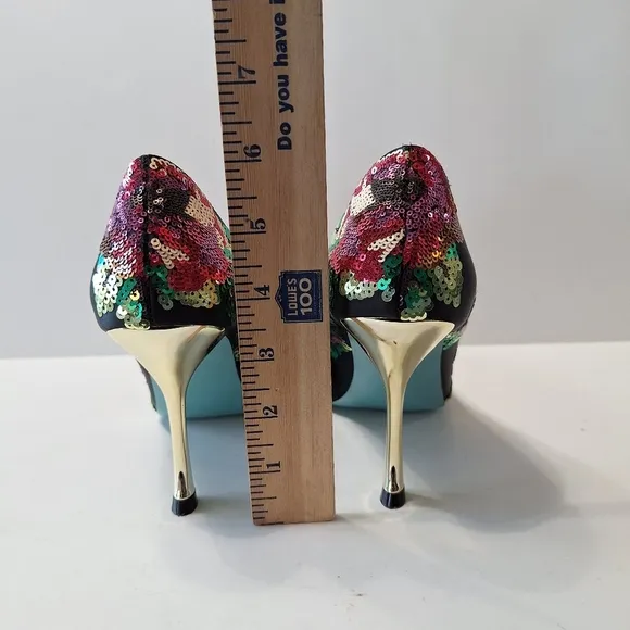 Betsey Johnson Black Jonas Elegant Glam Sequin Pointed Toe Pump Heels Size 7.5