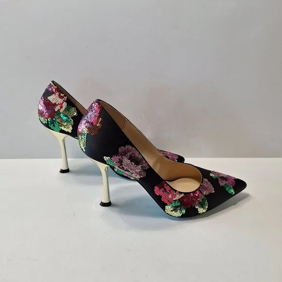 Betsey Johnson Black Jonas Elegant Glam Sequin Pointed Toe Pump Heels Size 7.5