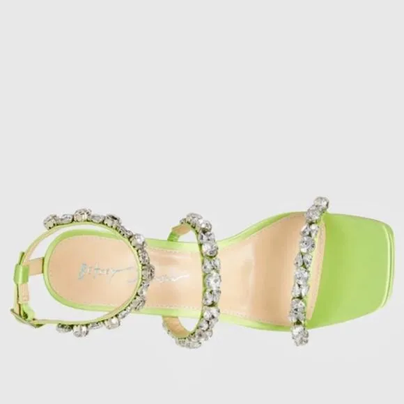 Betsey Johnson Perry Citron Neon Green Rhinestone Strappy Heels Size 8 8.5