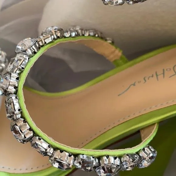 Betsey Johnson Perry Citron Neon Green Rhinestone Strappy Heels Size 8 8.5