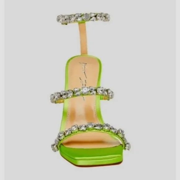 Betsey Johnson Perry Citron Neon Green Rhinestone Strappy Heels Size 8.5