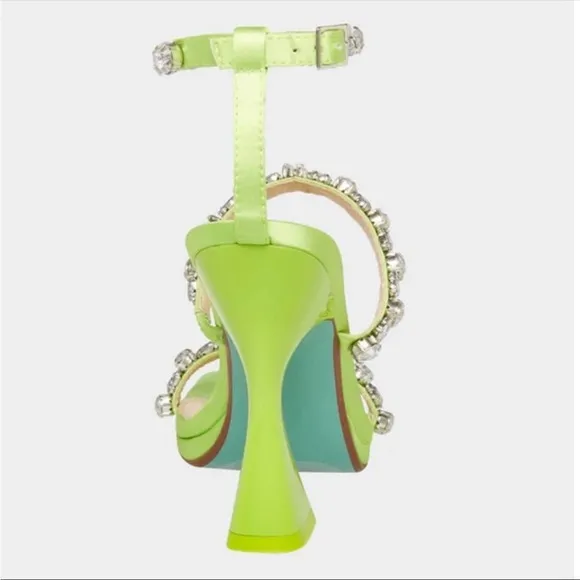 Betsey Johnson Perry Citron Neon Green Rhinestone Strappy Heels Size 8.5