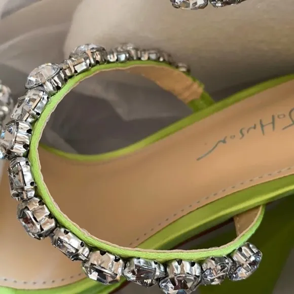 Betsey Johnson Perry Citron Neon Green Rhinestone Strappy Heels Size 8.5