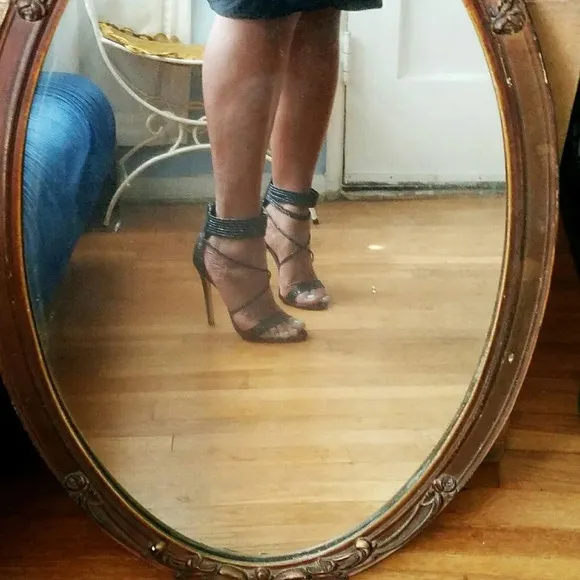 Betsey Johnson / Strappy Heels | Black &amp; Sparkly / Kora / Size 8.5
