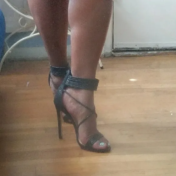 Betsey Johnson / Strappy Heels | Black &amp; Sparkly / Kora / Size 8.5