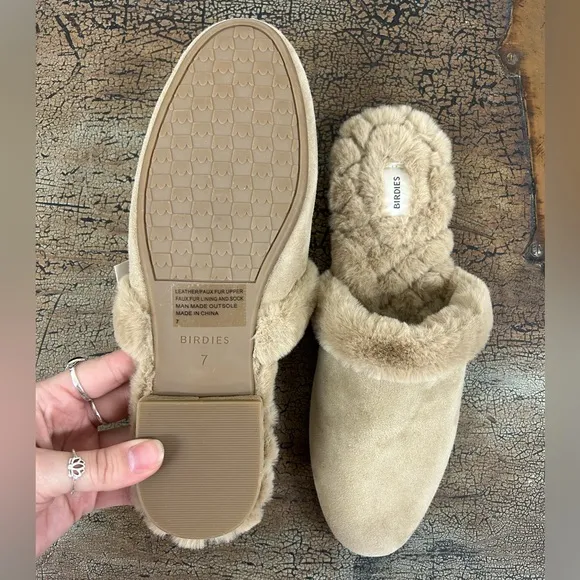 Birdies Songbird Leather Faux Fur Mules