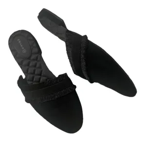 Birdies The Ani Fringe Suede Slip On Mules Black Size 9
