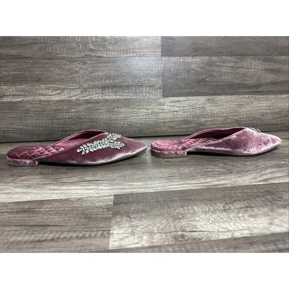 Birdies The Swan Jeweled Raspberry Velvet Sparkle Mules Pointed Toe Women Sz 9.5